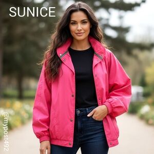 Vintage Sunice🎀 Pink Oversized Lightweight Bomber Jacket